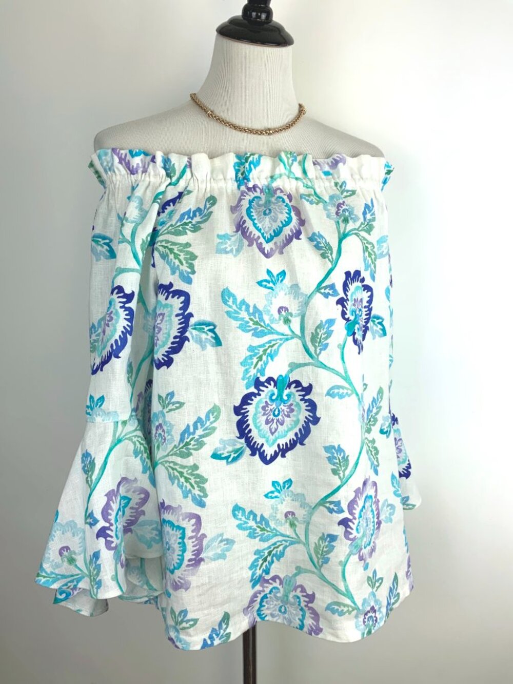 iLinen Lifestyle Floral Linen Ruffle Sleeve Peasant Blouse Sz S - Picture 11 of 16